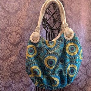 Mark Ecko Circle Burst Purse Shoulder Eyelet Boho Hippie Tote Lined Sunflower